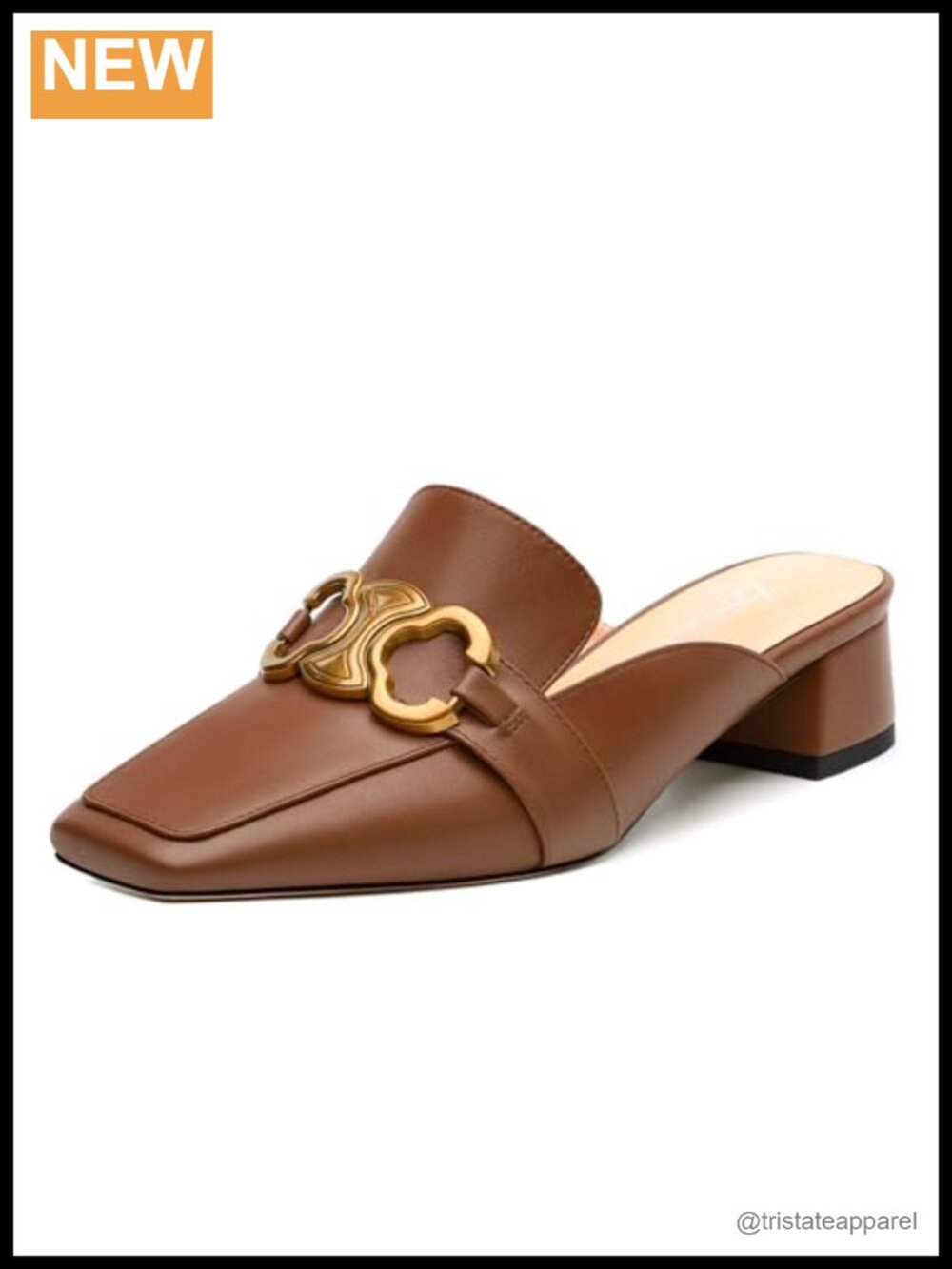 Chunky Square Toe Slip On Mules Metal Buckle Low Heel 1.4 Inch Women